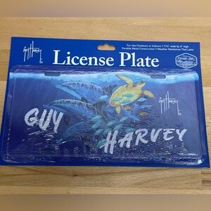 Guy Harvey Sea Turtle & Dolphins Metal License Plate, Ocean Scene. New Car Tag